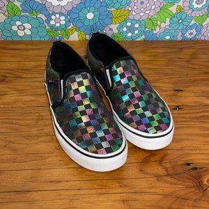 Vans Slip-On Iridescent Rainbow Checkerboard Sneakers Size:5 (Kids 3.5)